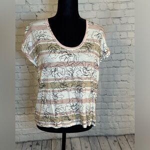 WHBM Cream and Pink Striped Short Sleeve Tee Size Large
